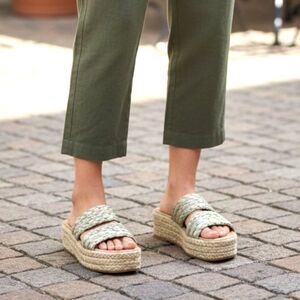Sun & Stone Braided Raffia Platform Slide Espadrille Sandal Summer Beach Size 9